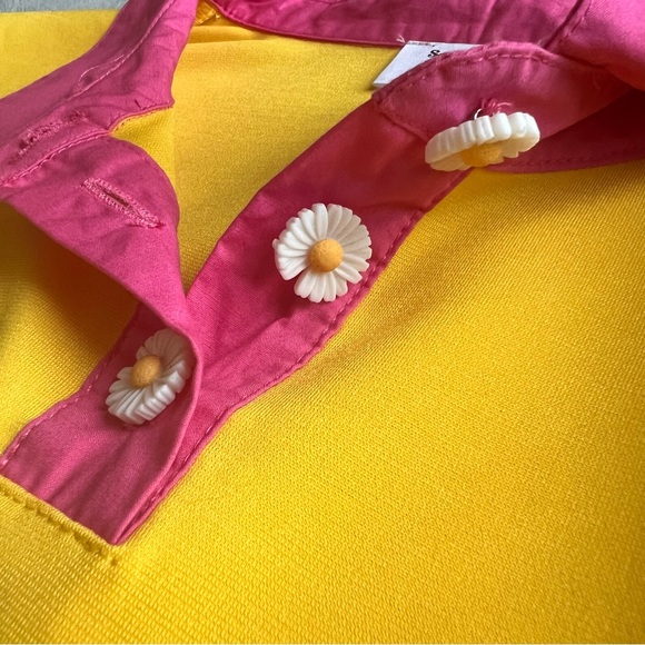 Unique Vintage x Smiley Daisy Gingham Retro Mod 60s Collared Dress Yellow Pink - Picture 9 of 13